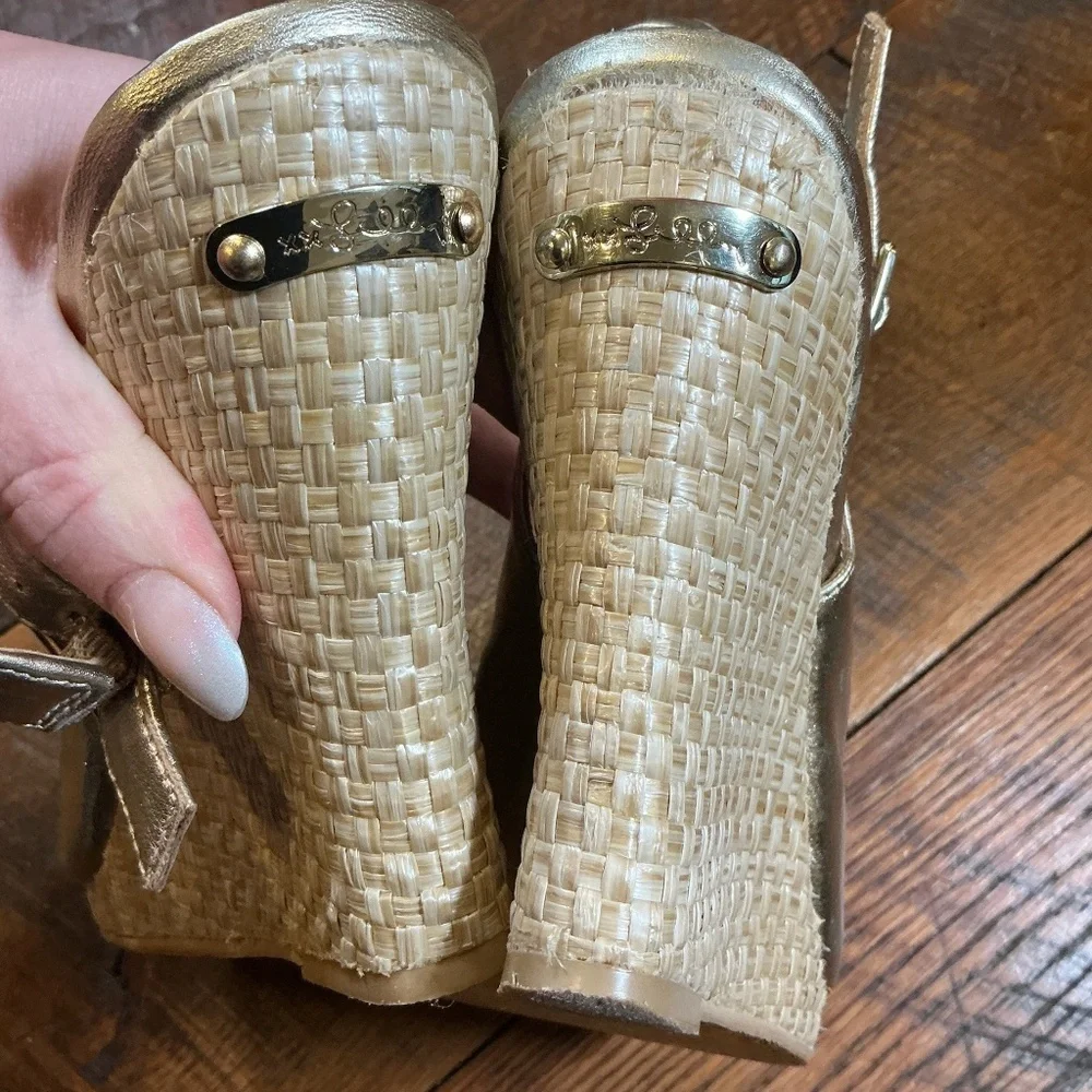 Lilly Pulitzer Kristen Gold Metallic Leather Wedge Espadrilles | Women’s Size 10